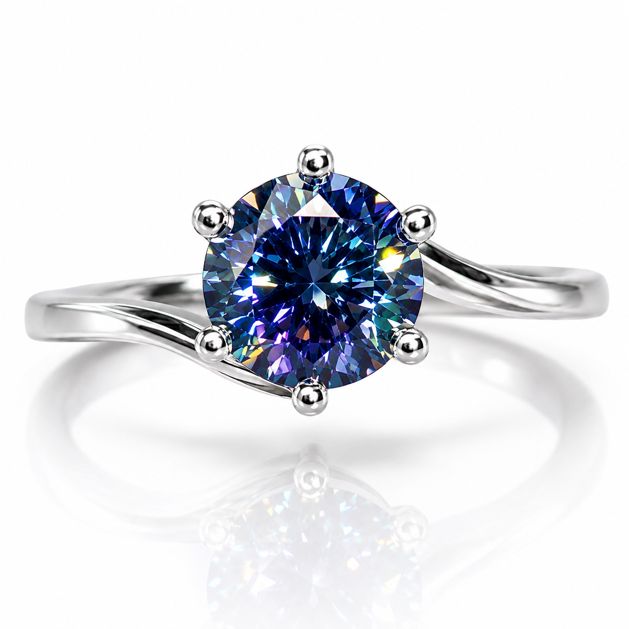 1 CT Royal Blue Moissanite Ring, Round Cut Royal Blue Moissanite Ring