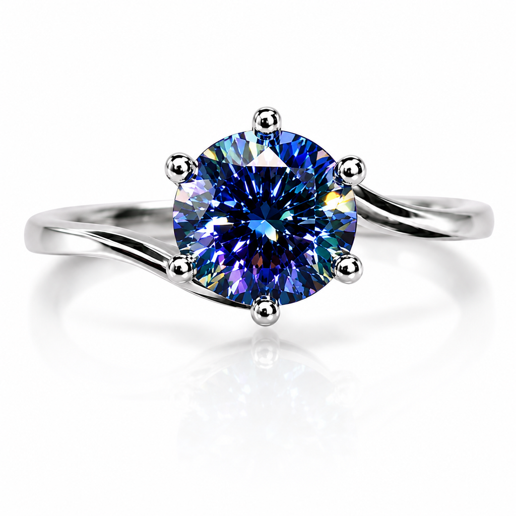 1 CT Royal Blue Moissanite Ring, Round Cut Royal Blue Moissanite Ring