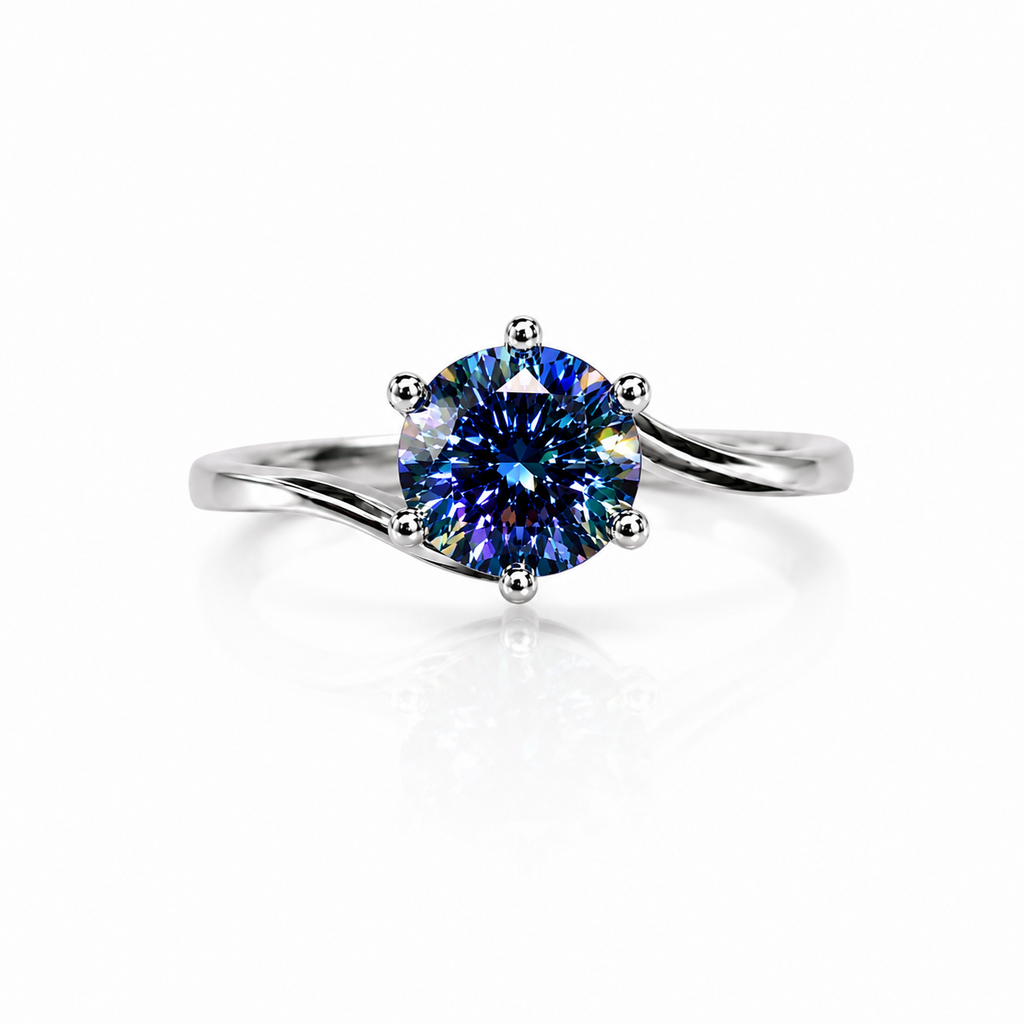 1 CT Royal Blue Moissanite Ring, Round Cut Royal Blue Moissanite Ring