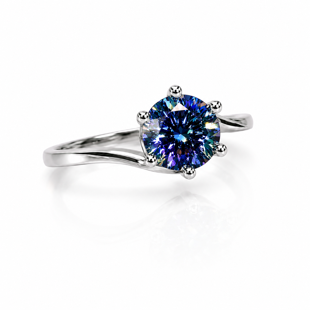 1 CT Royal Blue Moissanite Ring, Round Cut Royal Blue Moissanite Ring