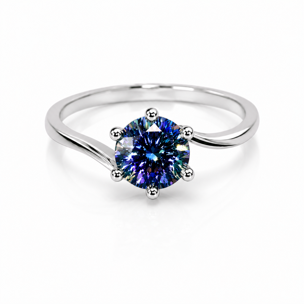 1 CT Royal Blue Moissanite Ring, Round Cut Royal Blue Moissanite Ring