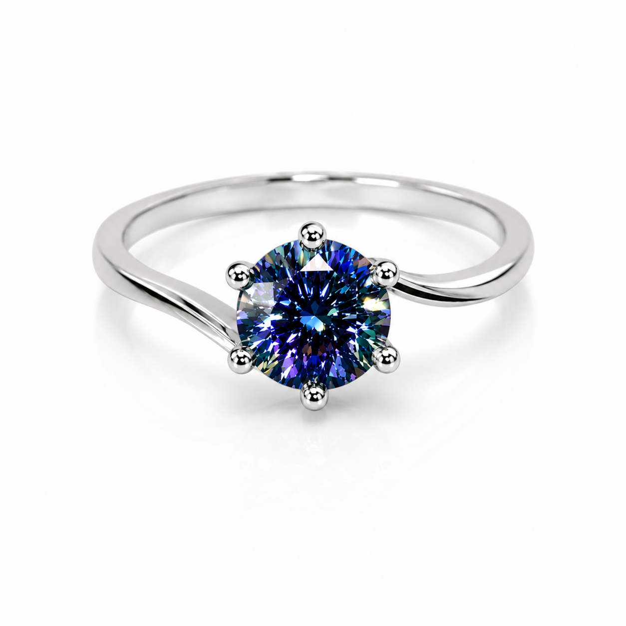 1 CT Royal Blue Moissanite Ring, Round Cut Royal Blue Moissanite Ring