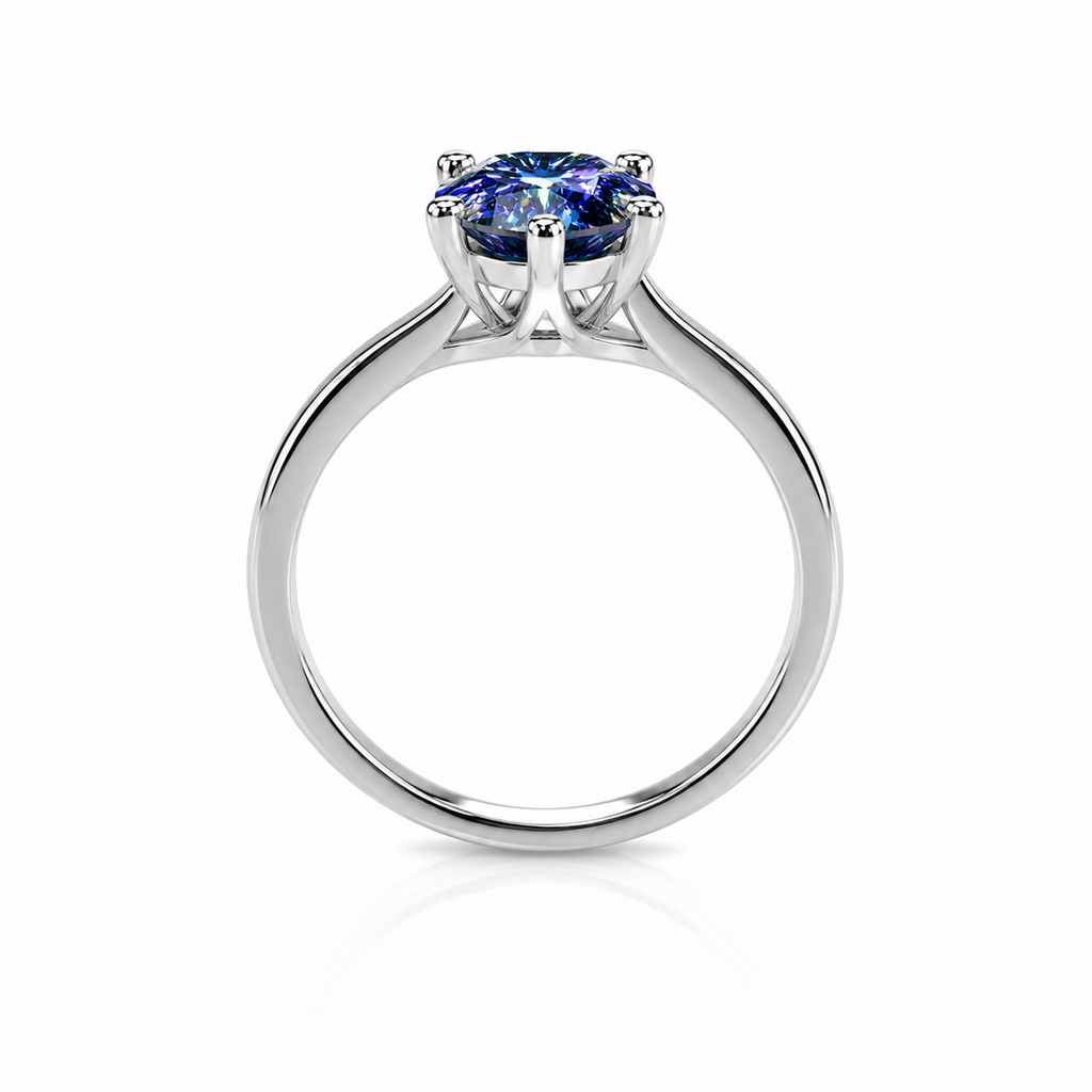 1 CT Royal Blue Moissanite Ring, Round Cut Royal Blue Moissanite Ring