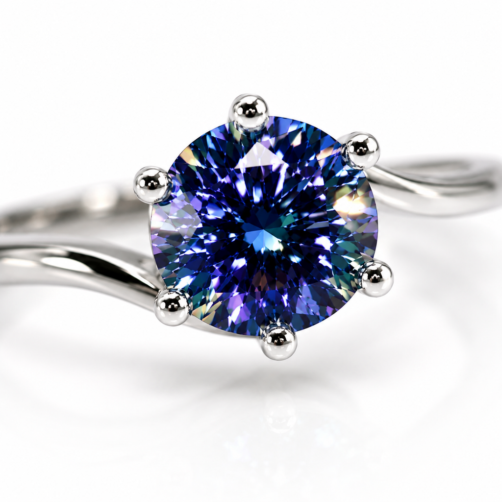 1 CT Royal Blue Moissanite Ring, Round Cut Royal Blue Moissanite Ring