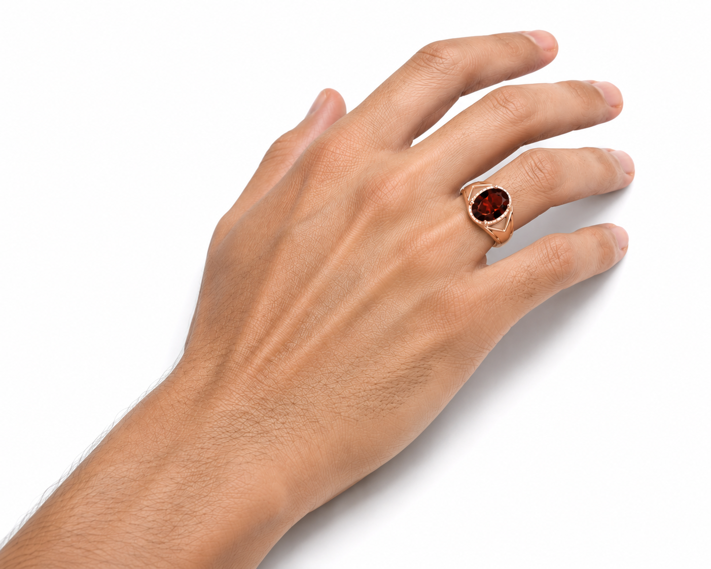 4CT Mens Garnet Ring 925 Sterling Silver 9x11mm, Red Garnet Ring For Men