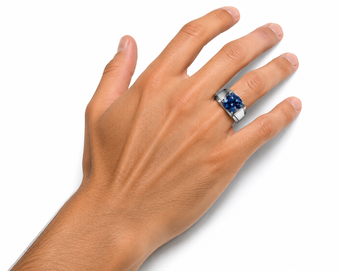 VVS1 5 CT Blue Moissanite Men's Ring, Men's Blue Moissanite Ring 11mm Sterling