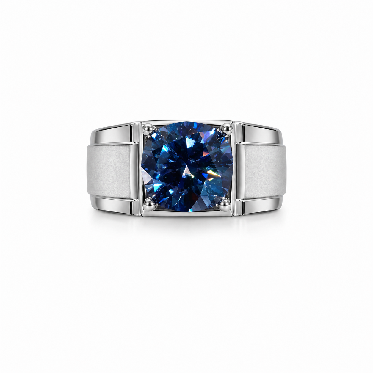 VVS1 5 CT Blue Moissanite Men's Ring, Men's Blue Moissanite Ring 11mm Sterling
