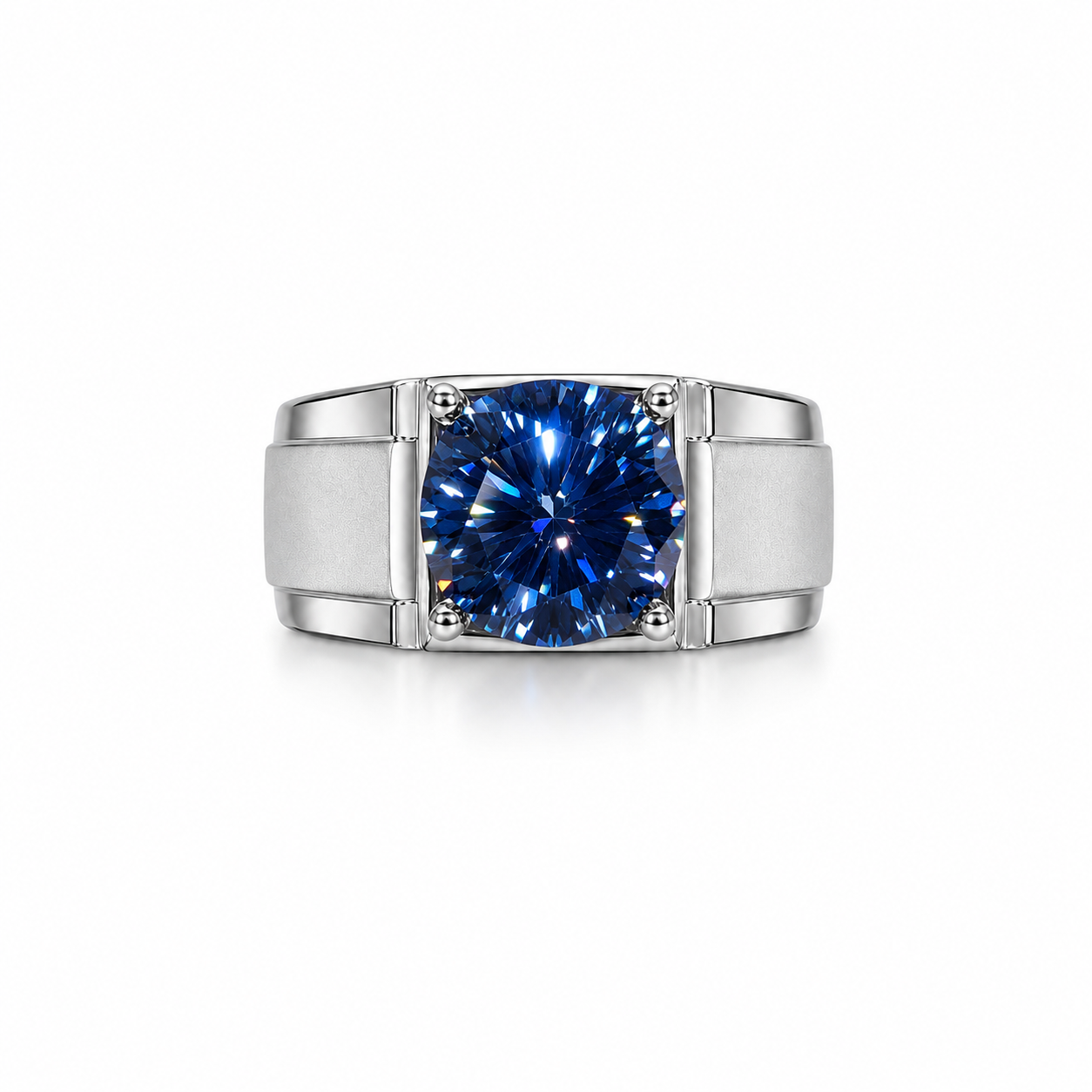 VVS1 5 CT Blue Moissanite Men's Ring, Men's Blue Moissanite Ring 11mm Sterling