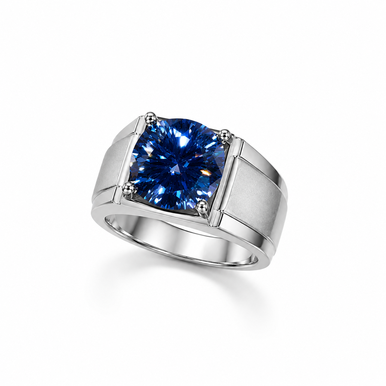 VVS1 5 CT Blue Moissanite Men's Ring, Men's Blue Moissanite Ring 11mm Sterling
