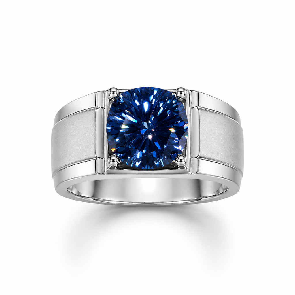 VVS1 5 CT Blue Moissanite Men's Ring, Men's Blue Moissanite Ring 11mm Sterling