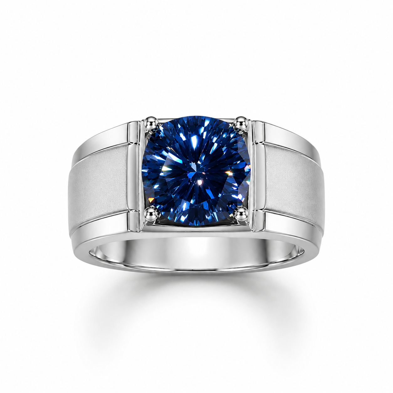 VVS1 5 CT Blue Moissanite Men's Ring, Men's Blue Moissanite Ring 11mm Sterling
