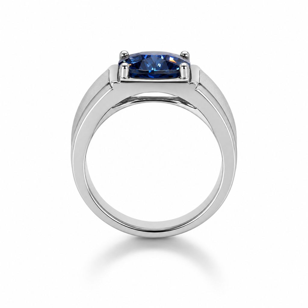 VVS1 5 CT Blue Moissanite Men's Ring, Men's Blue Moissanite Ring 11mm Sterling