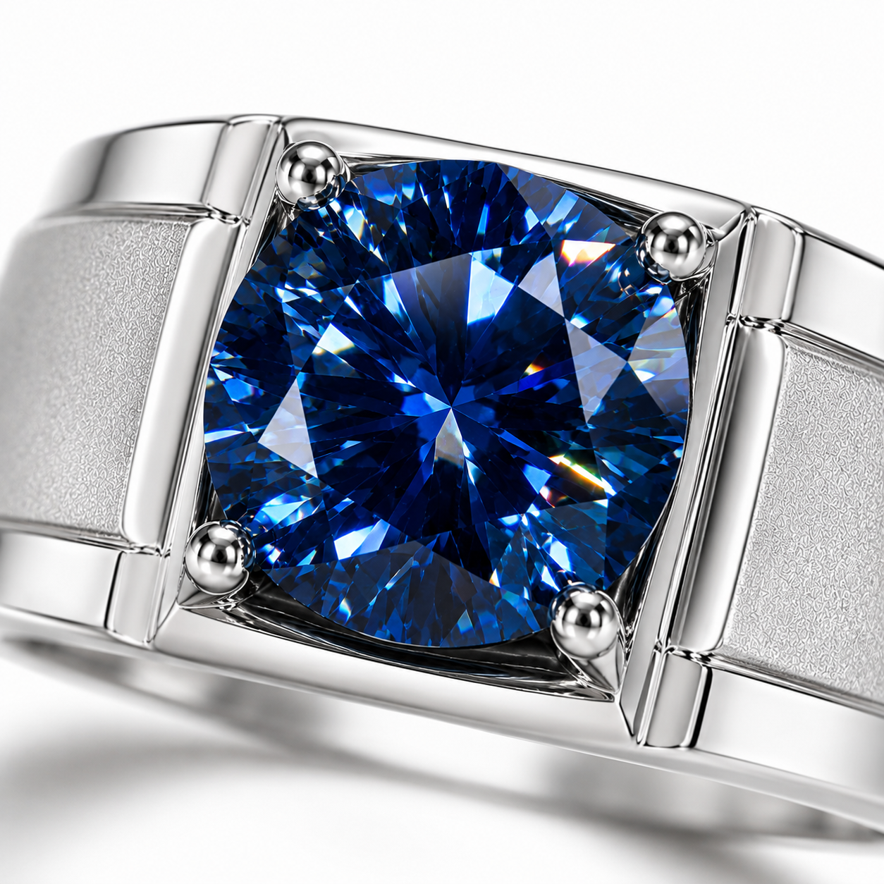 VVS1 5 CT Blue Moissanite Men's Ring, Men's Blue Moissanite Ring 11mm Sterling