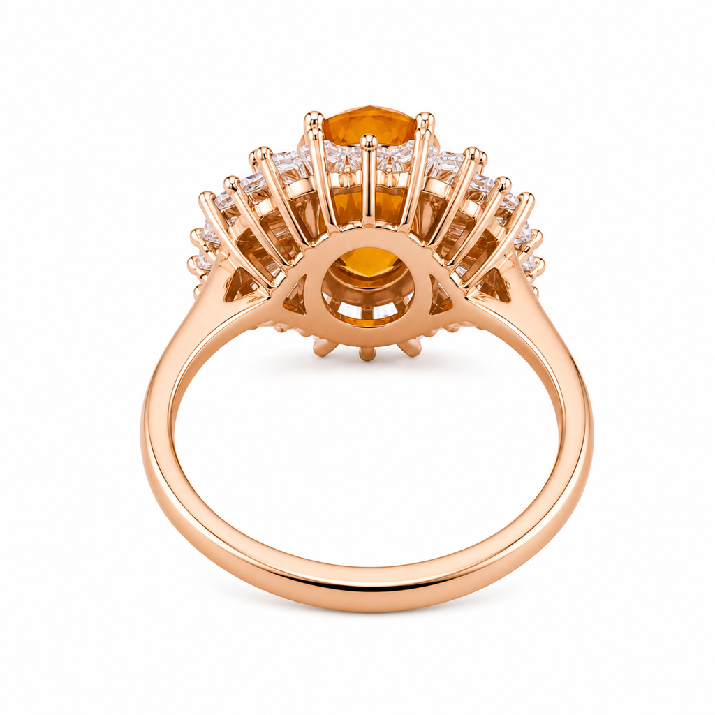Detailed alternate view of natural citrine sunburst statement ring with sparkling white accents
