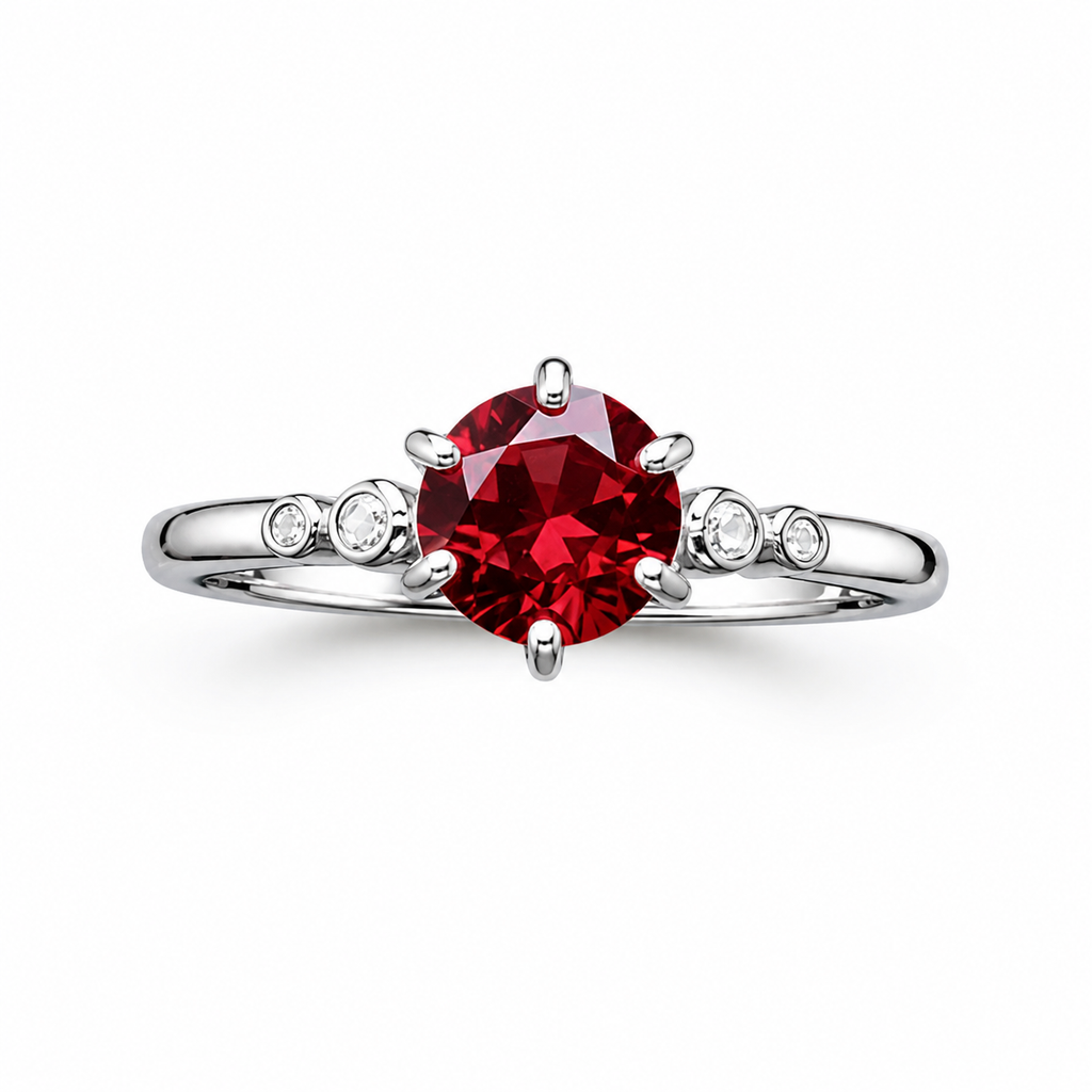 Red Garnet Round Cut Cocktail Ring 6x6mm 925 Sterling Silver Platinum Plated
