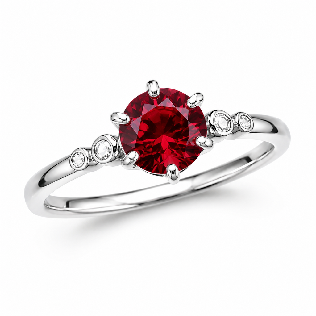 Red Garnet Round Cut Cocktail Ring 6x6mm 925 Sterling Silver Platinum Plated