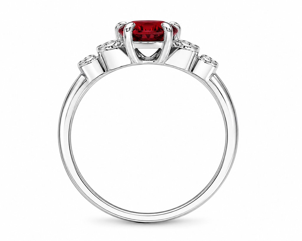 Red Garnet Round Cut Cocktail Ring 6x6mm 925 Sterling Silver Platinum Plated