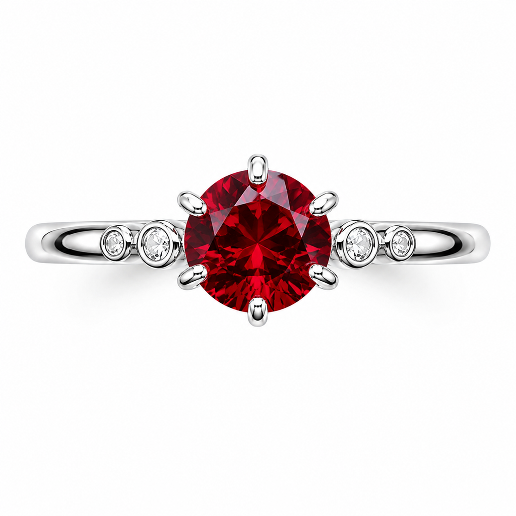 Red Garnet Round Cut Cocktail Ring 6x6mm 925 Sterling Silver Platinum Plated