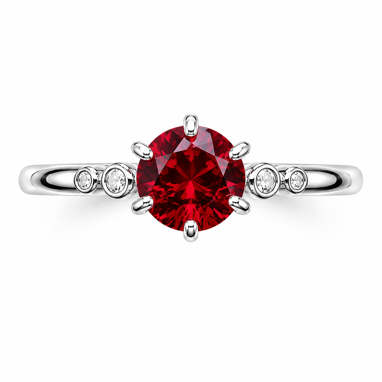 Red Garnet Round Cut Cocktail Ring 6x6mm 925 Sterling Silver Platinum Plated