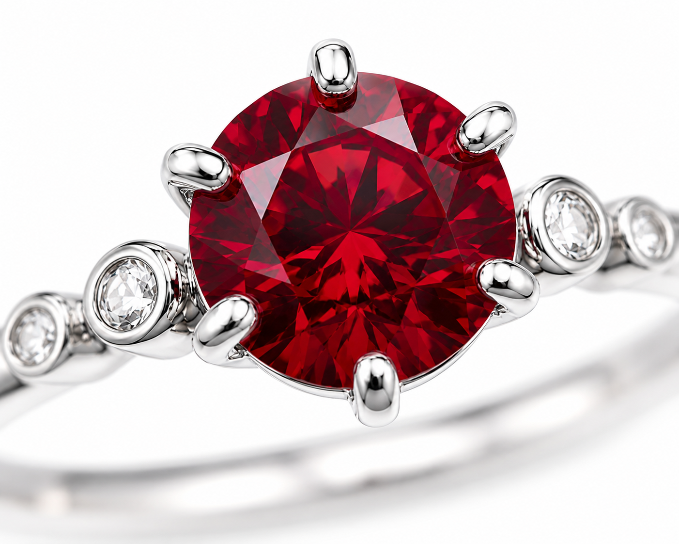 Red Garnet Round Cut Cocktail Ring 6x6mm 925 Sterling Silver Platinum Plated