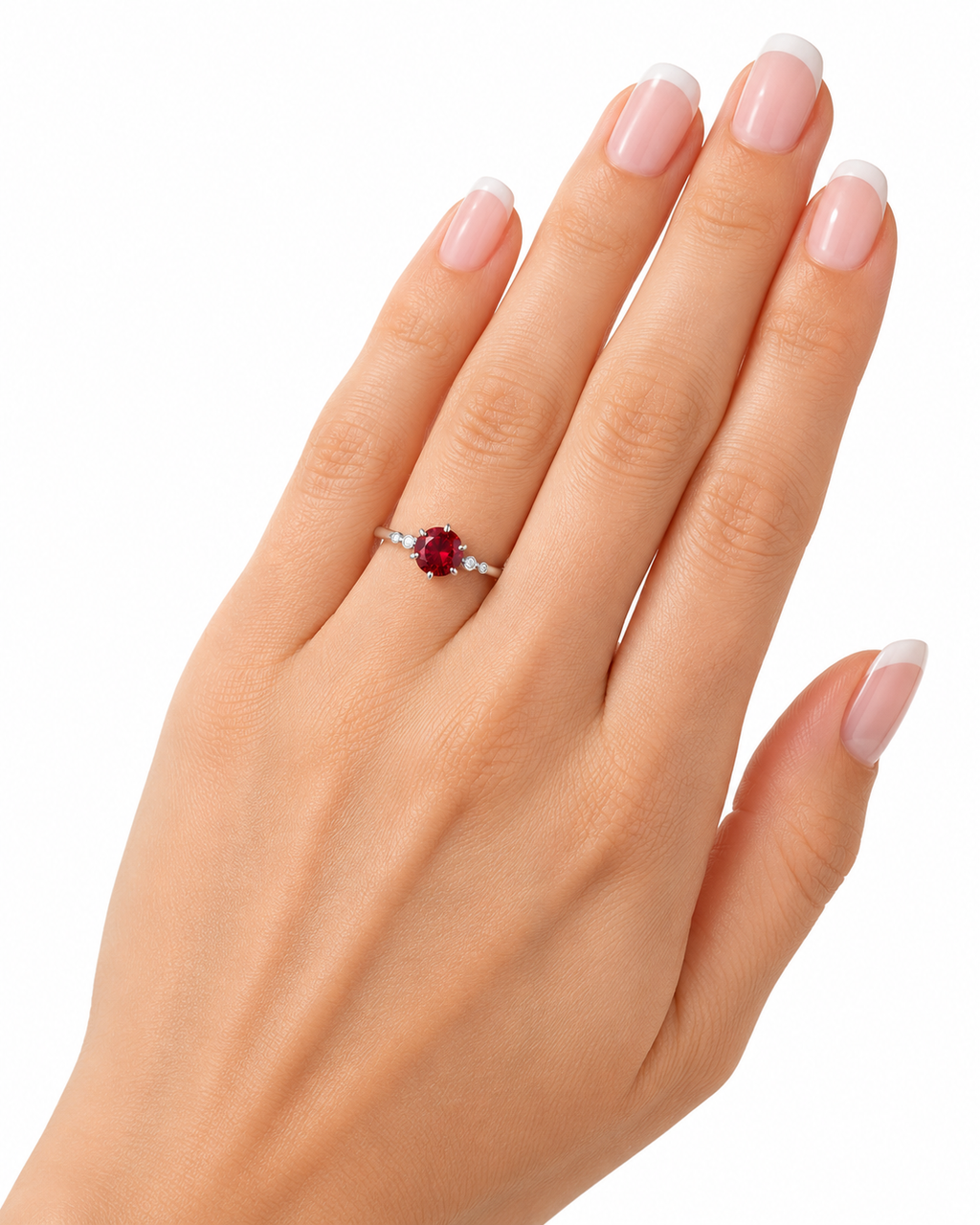 Red Garnet Round Cut Cocktail Ring 6x6mm 925 Sterling Silver Platinum Plated