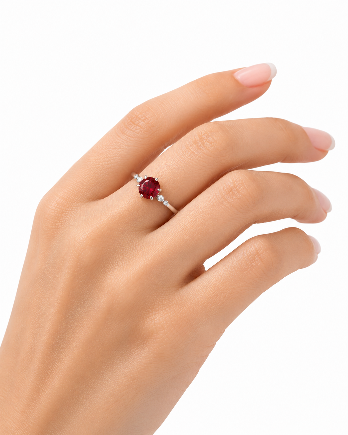 Red Garnet Round Cut Cocktail Ring 6x6mm 925 Sterling Silver Platinum Plated