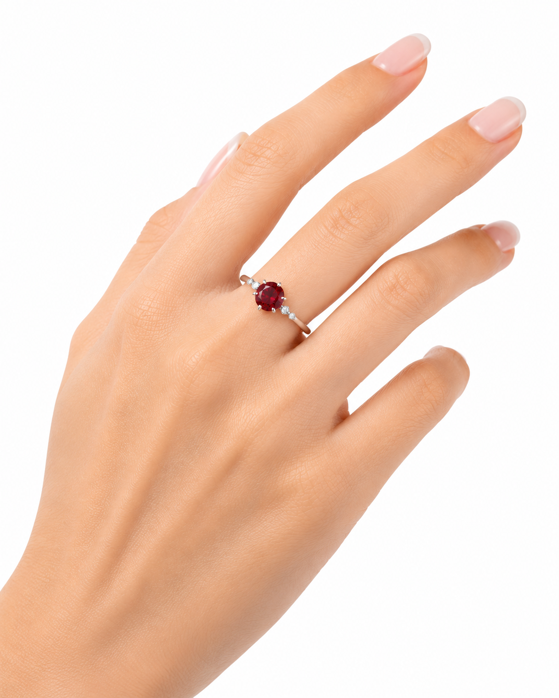 Red Garnet Round Cut Cocktail Ring 6x6mm 925 Sterling Silver Platinum Plated