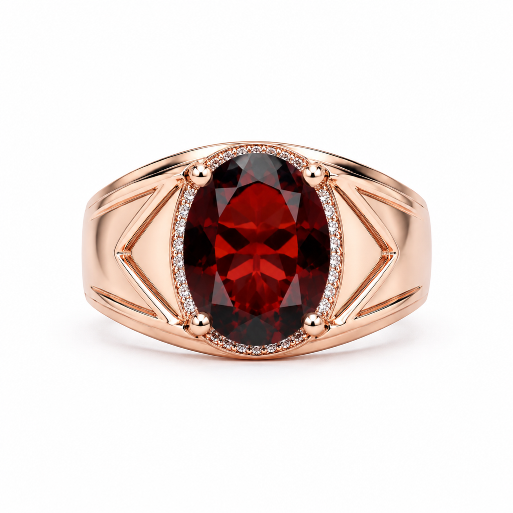 4CT Mens Garnet Ring 925 Sterling Silver 9x11mm, Red Garnet Ring For Men