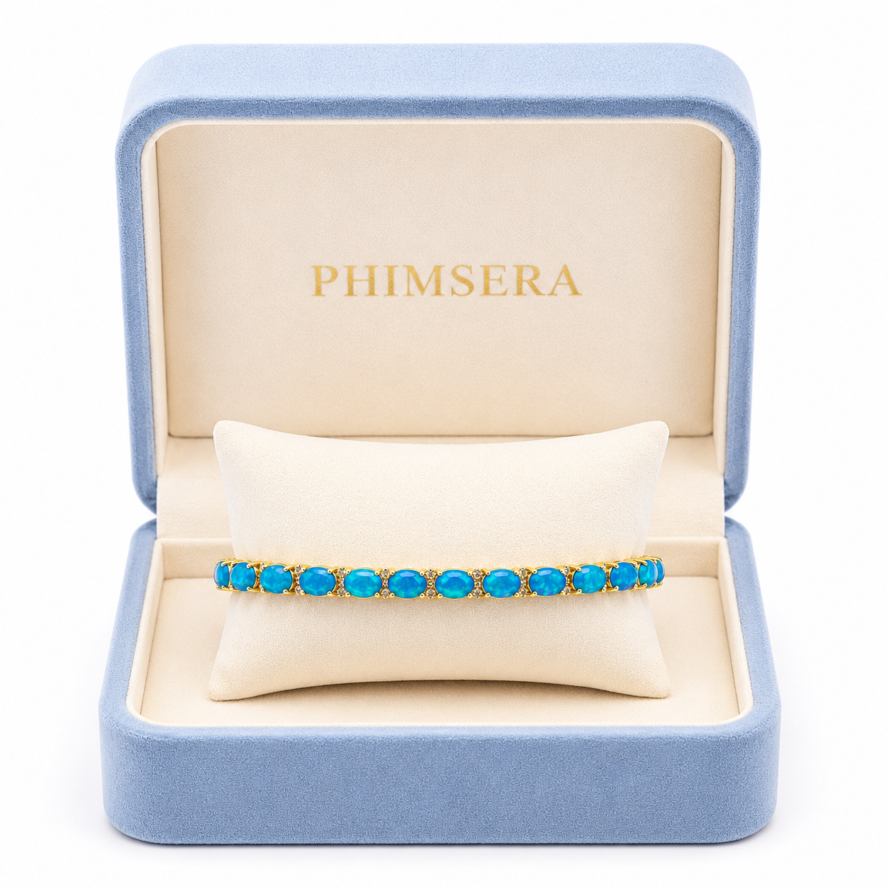Blue Opal Women's Bracelet, Natural Blue Fire Opal Tennis Bracelet 4x6mm