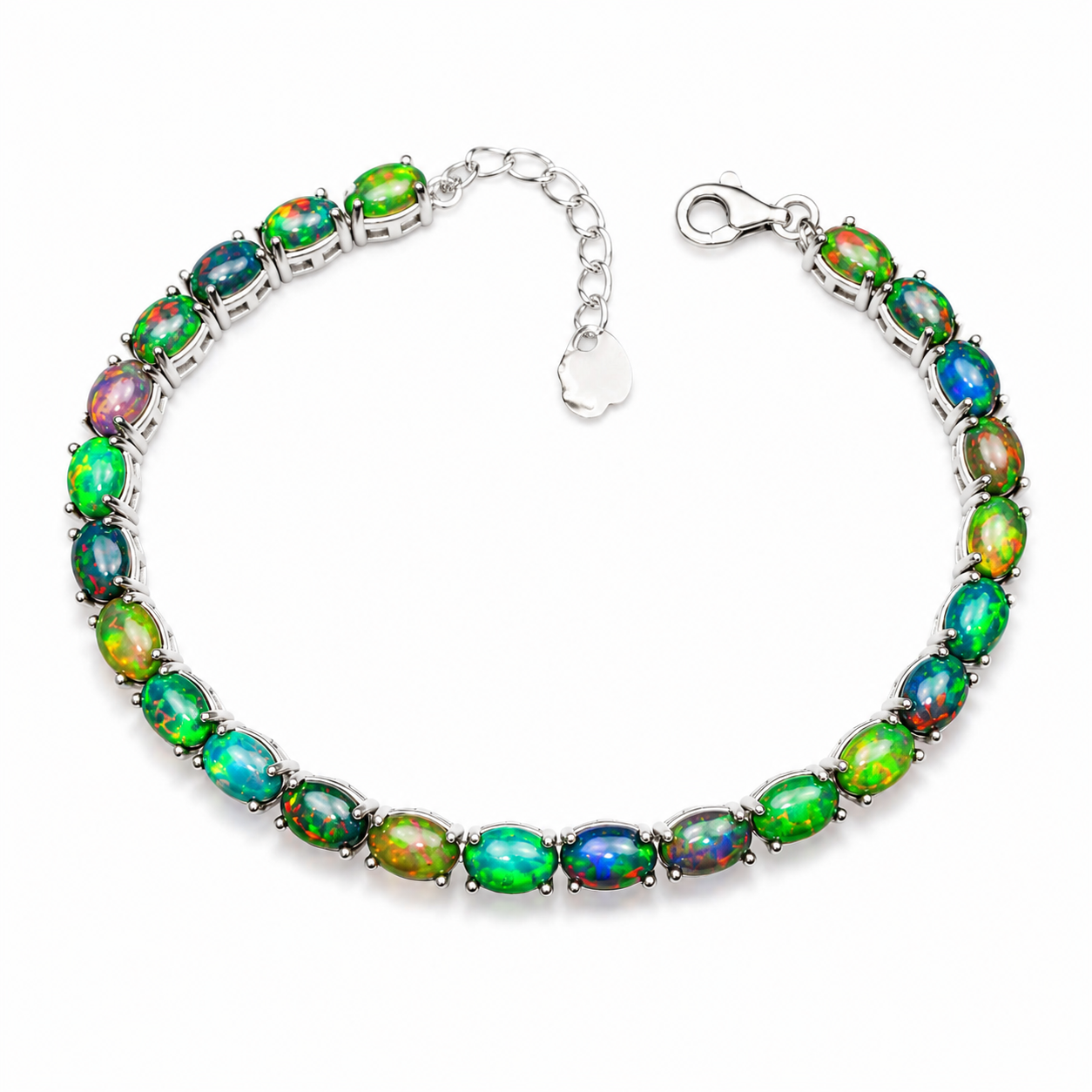 Black Fire Opal Tennis Bracelet, Colorful Opal Bracelet 925 Sterling Silver
