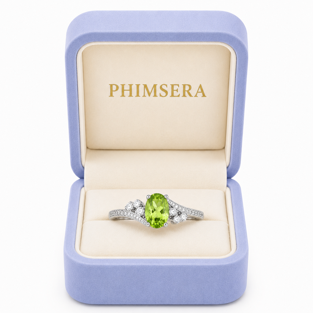 1CT August Birthstone Peridot Ring, Natural Peridot Ring 5x7mm