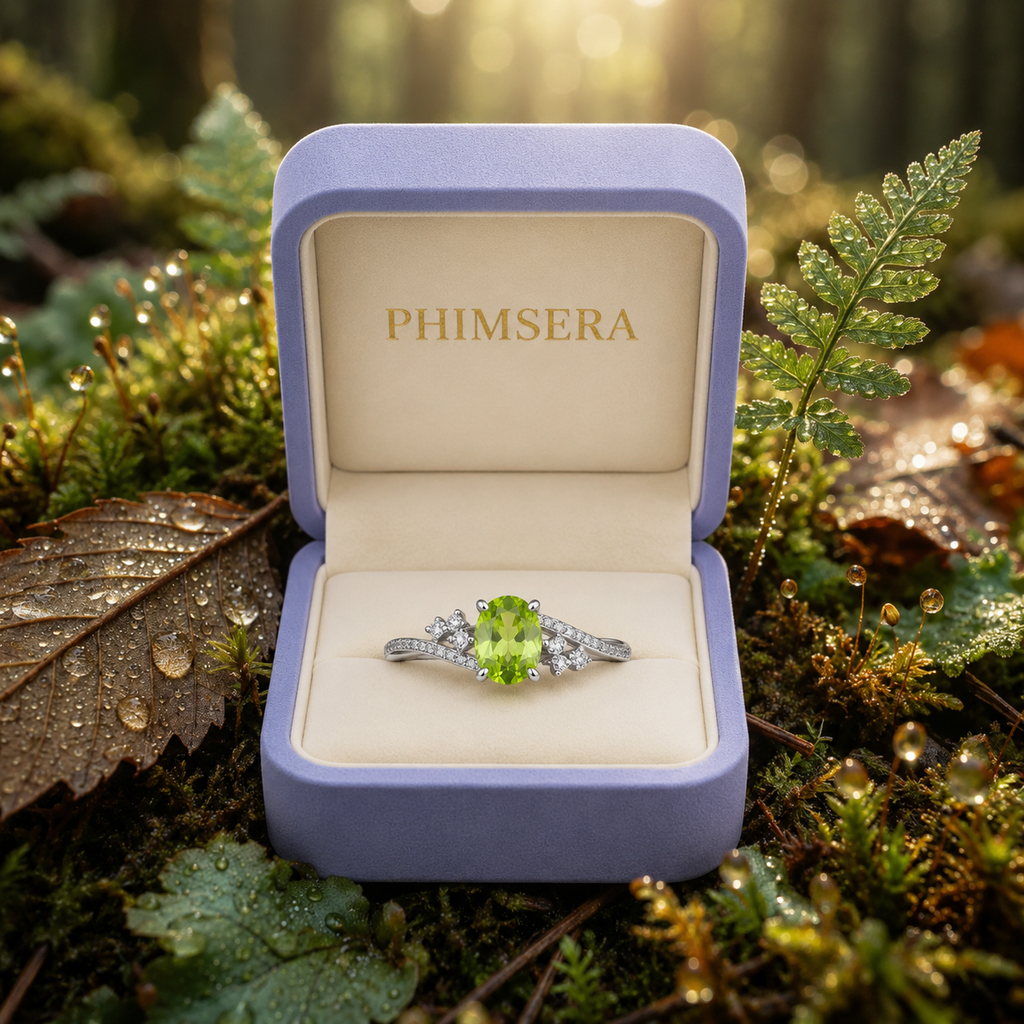 1CT August Birthstone Peridot Ring, Natural Peridot Ring 5x7mm