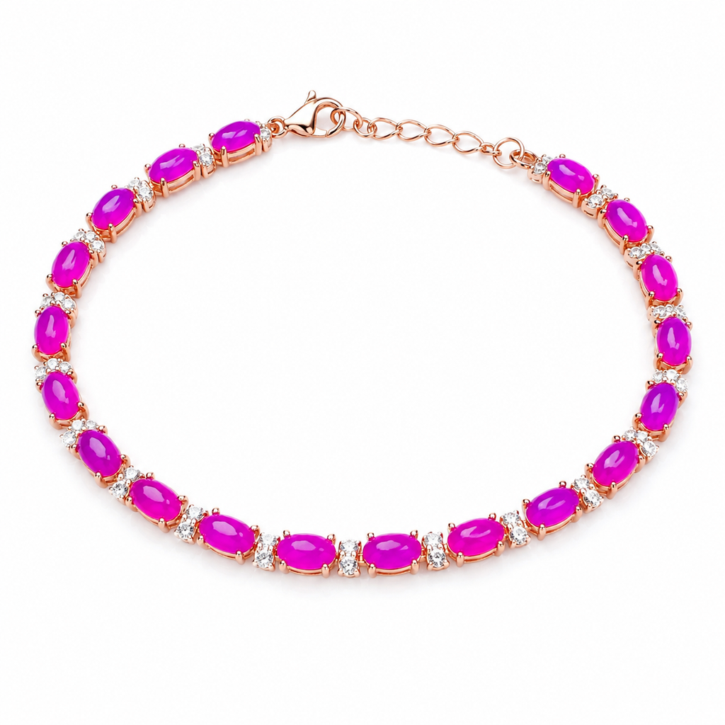 Natural Purple Fire Opal Tennis Bracelet in 925 Sterling Silver Front View