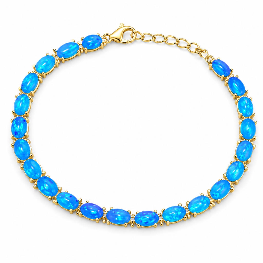 Natural Blue Fire Opal bracelet featuring 4x6mm oval Australian Fire Opals in 925 sterling silver with adjustable chain.
