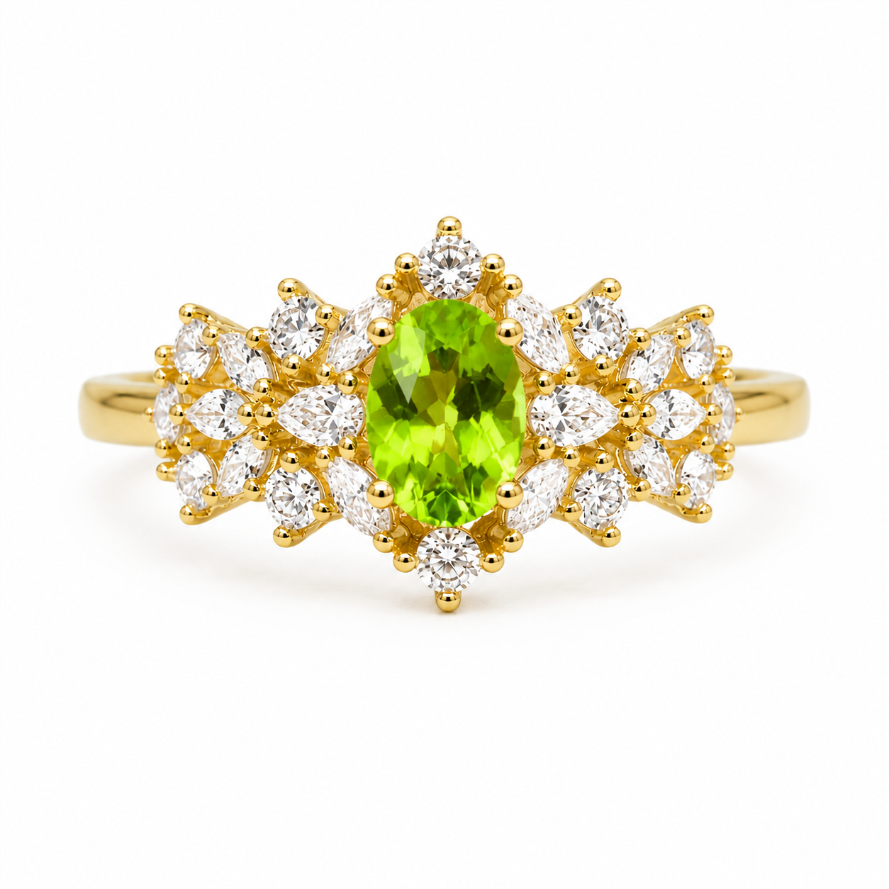 Natural Peridot Gemstone Statement Ring 5x7mm, August Birthstone Peridot Ring