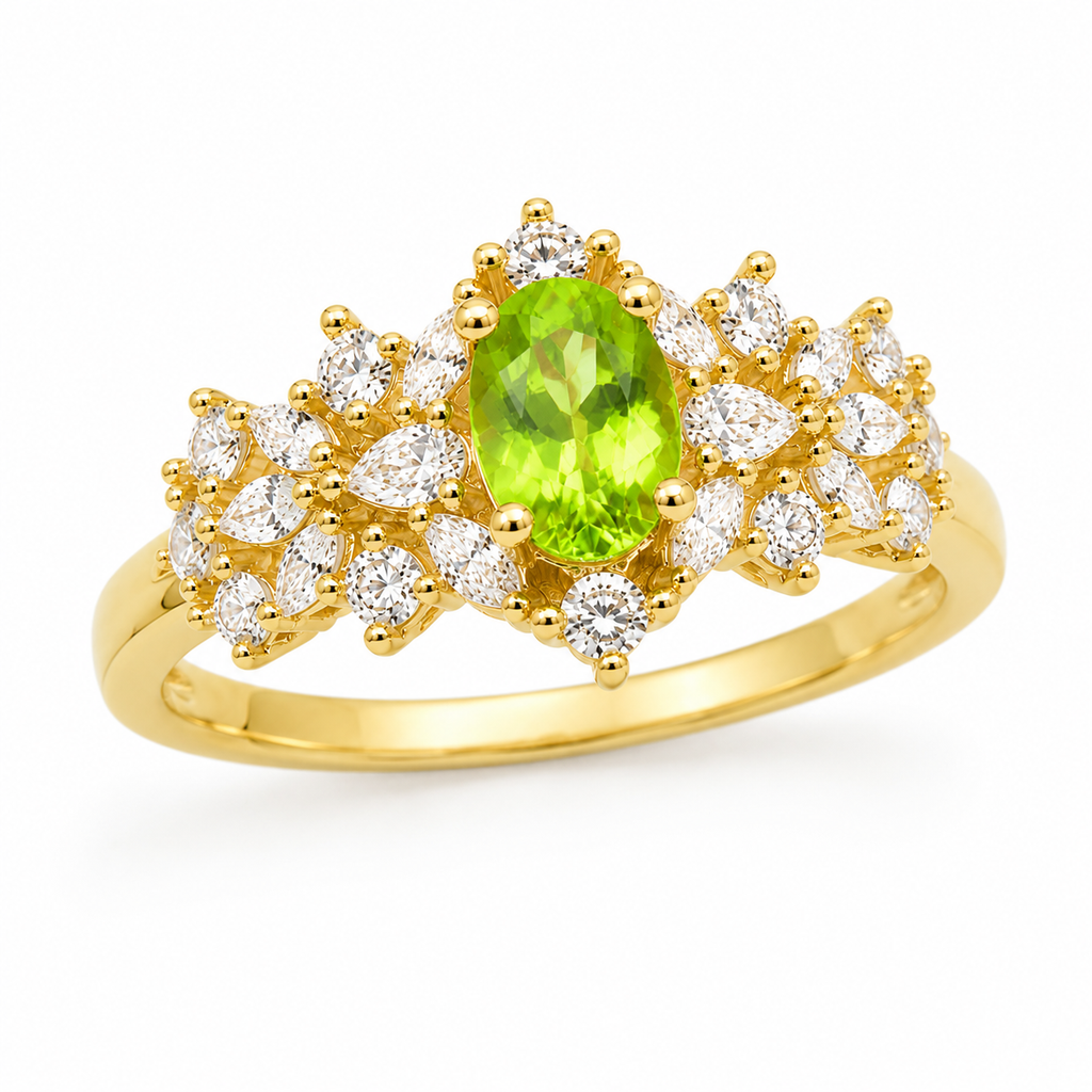 Natural Peridot Gemstone Statement Ring 5x7mm, August Birthstone Peridot Ring