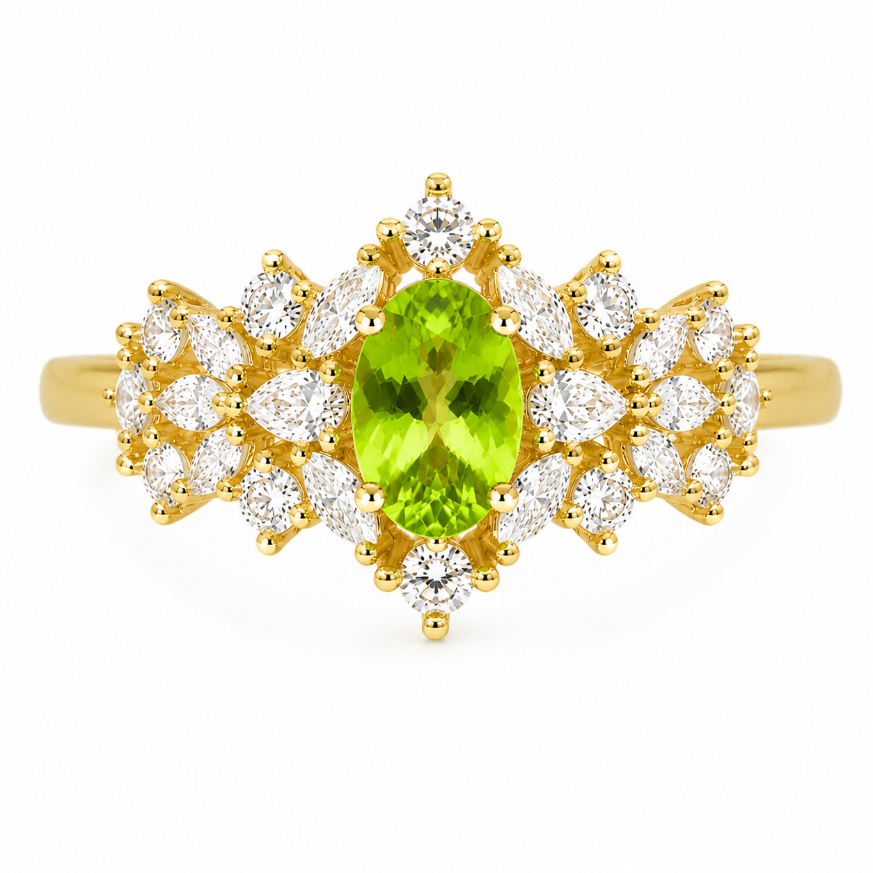 Natural Peridot Gemstone Statement Ring 5x7mm, August Birthstone Peridot Ring