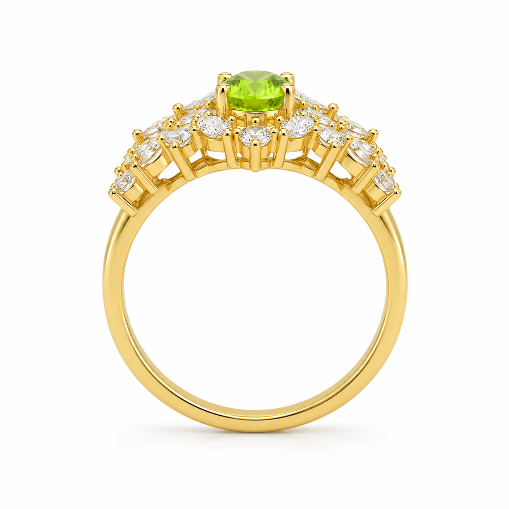 Natural Peridot Gemstone Statement Ring 5x7mm, August Birthstone Peridot Ring