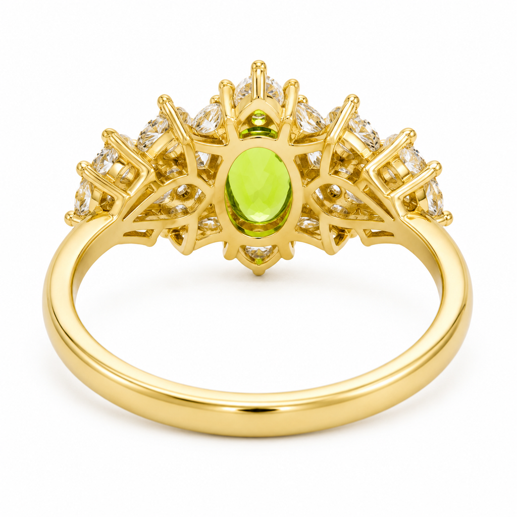 Natural Peridot Gemstone Statement Ring 5x7mm, August Birthstone Peridot Ring