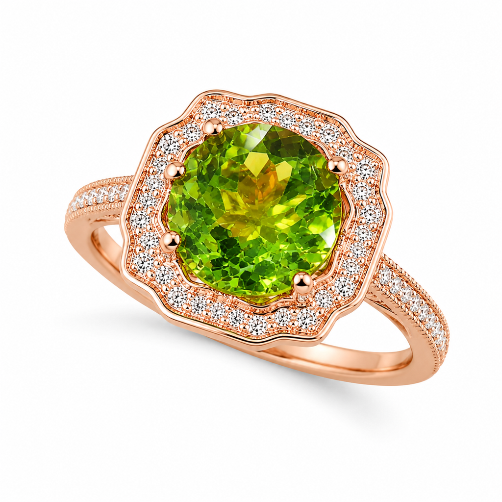 Natural Peridot Gemstone Ring 9mm 3.5CT, August Birthstone Peridot Ring Sterling