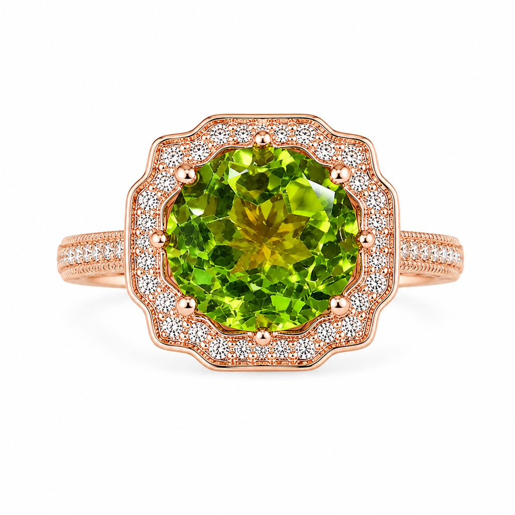 Natural Peridot Gemstone Ring 9mm 3.5CT, August Birthstone Peridot Ring Sterling
