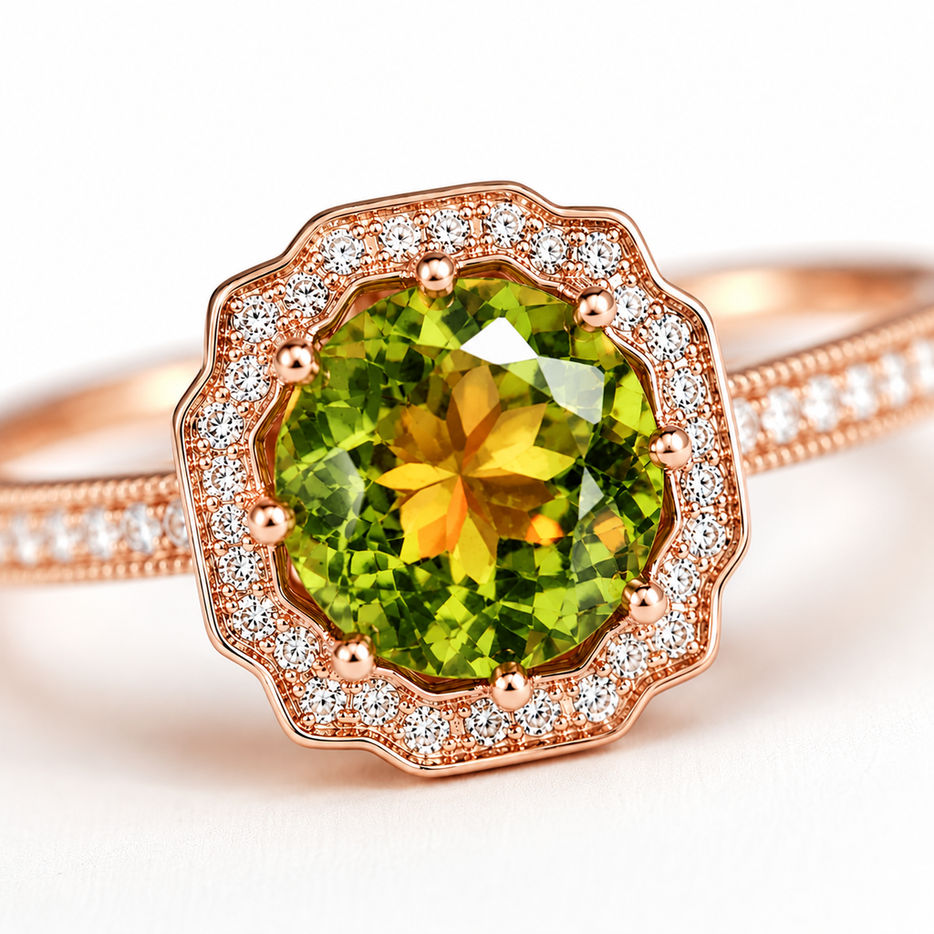 Natural Peridot Gemstone Ring 9mm 3.5CT, August Birthstone Peridot Ring Sterling