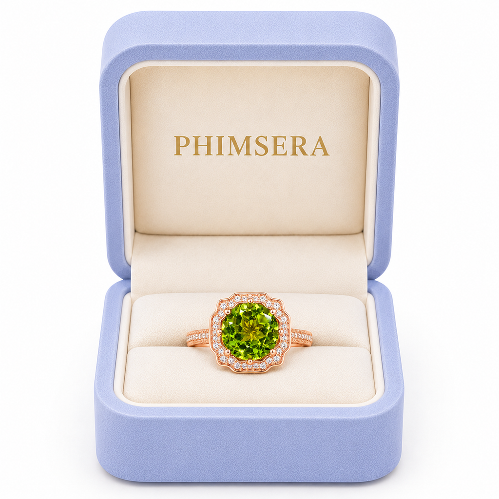 Natural Peridot Gemstone Ring 9mm 3.5CT, August Birthstone Peridot Ring Sterling
