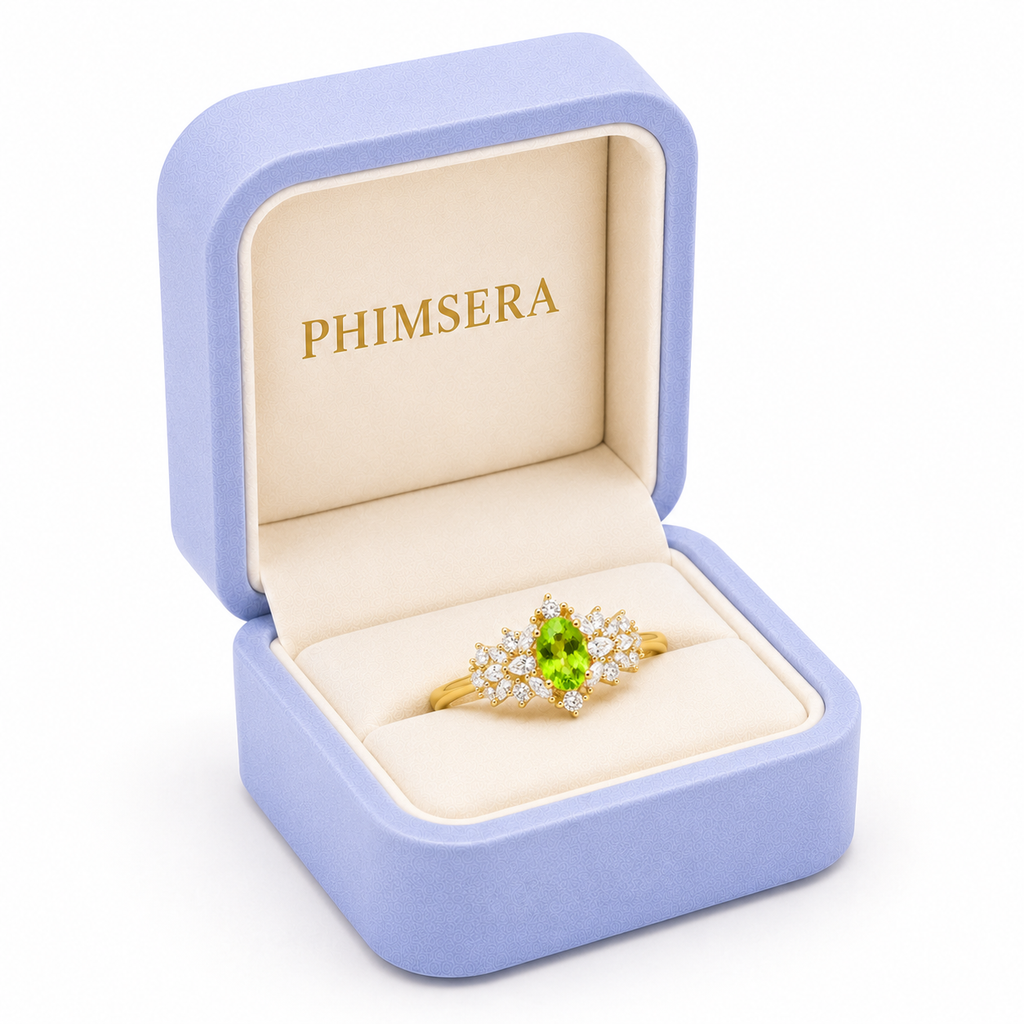 Natural Peridot Gemstone Statement Ring 5x7mm, August Birthstone Peridot Ring