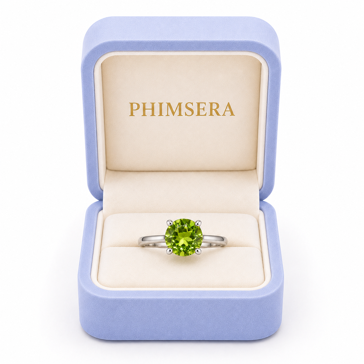 2CT Natural Peridot Birthstone Ring 8mm Platinum Plated Sterling Silver