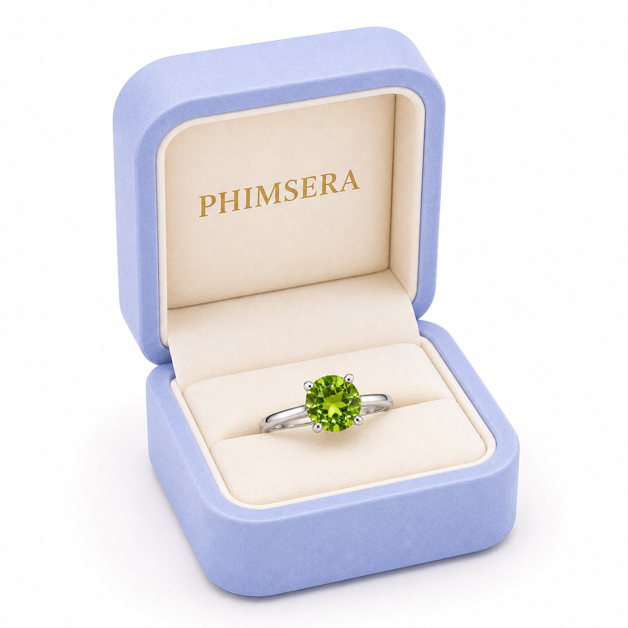 2CT Natural Peridot Birthstone Ring 8mm Platinum Plated Sterling Silver