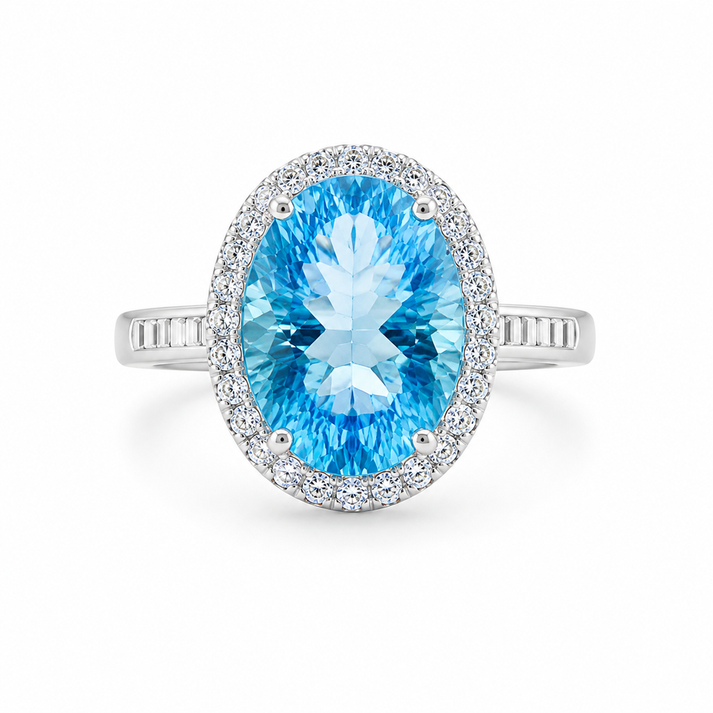 Swiss Blue Topaz Gemstone Ring 10x14mm 9CT