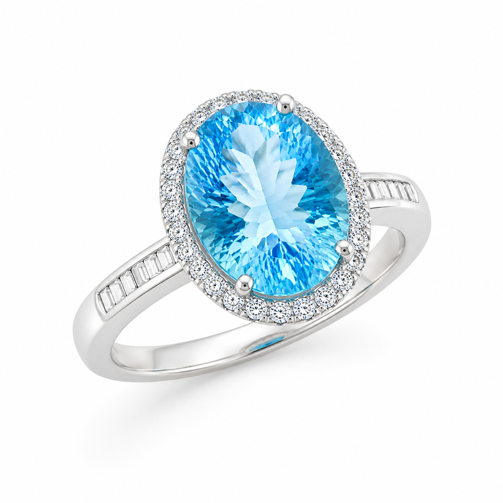 Swiss Blue Topaz Gemstone Ring 10x14mm 9CT