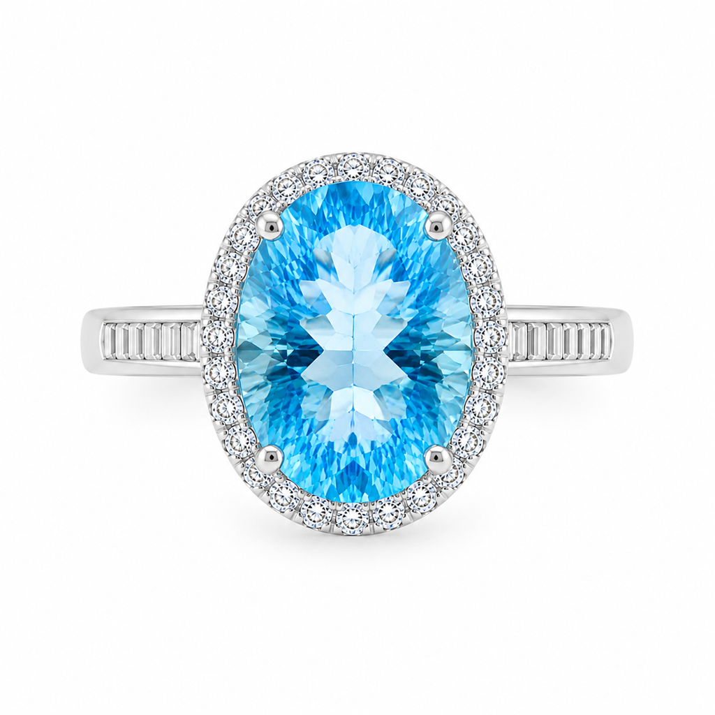 Swiss Blue Topaz Gemstone Ring 10x14mm 9CT