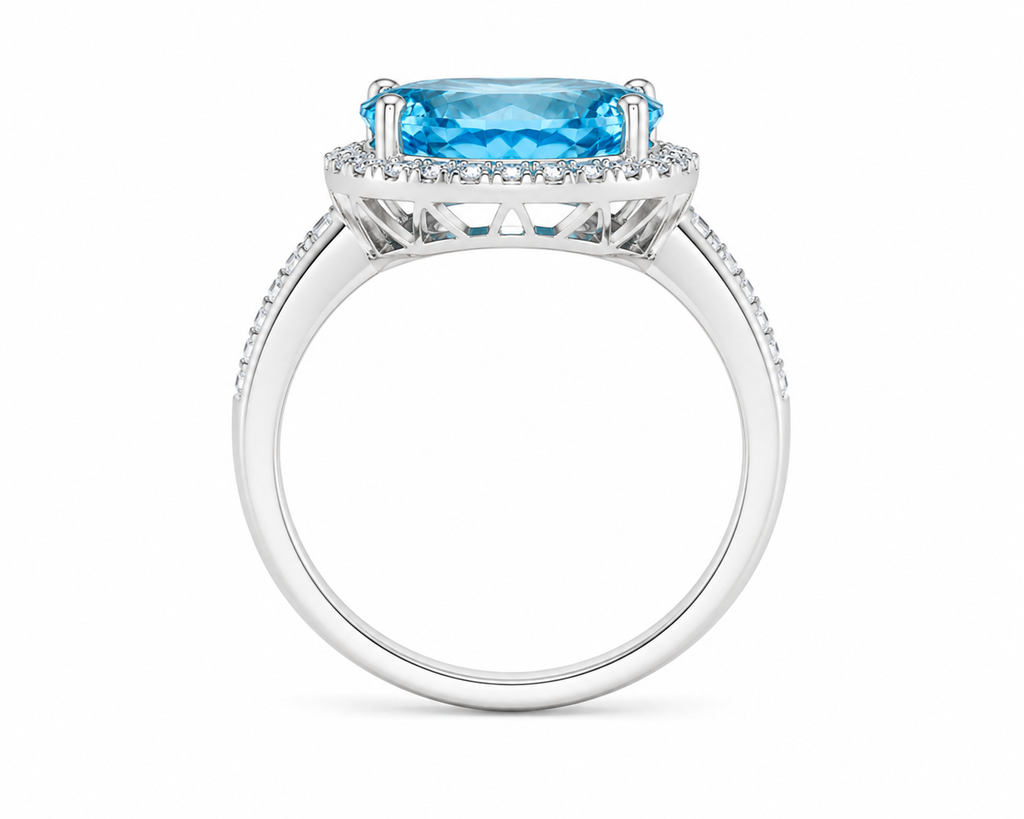 Swiss Blue Topaz Gemstone Ring 10x14mm 9CT